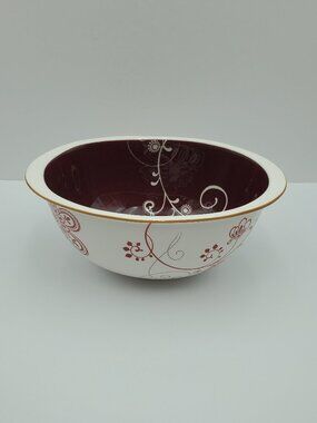 Gorham Retro Bloom 3 Qt Mixing Bowl Geometric Floral Wine Red Burgundy Bowl